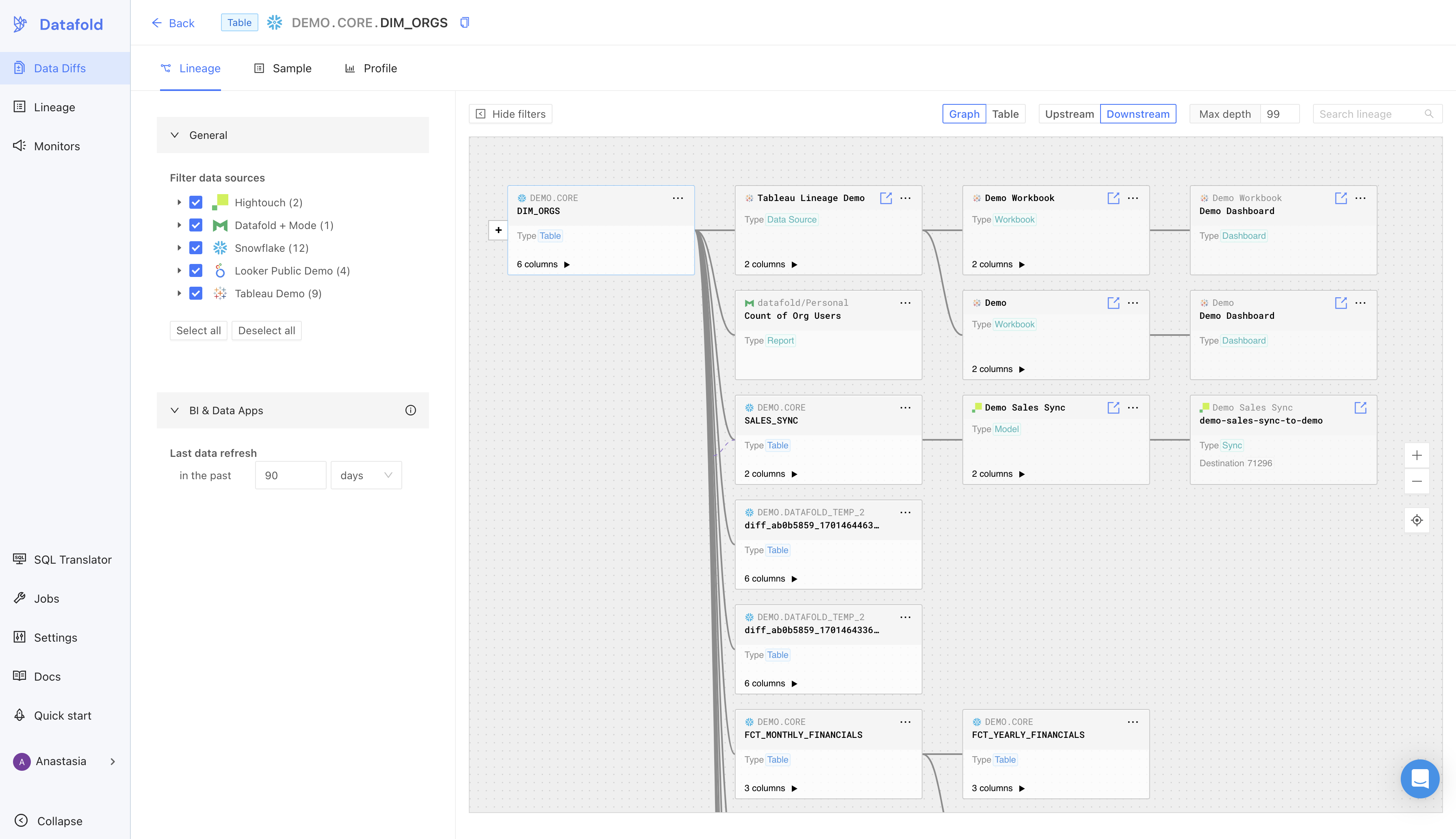 After — shipped surface, collapsed cards, direction and depth in the top bar