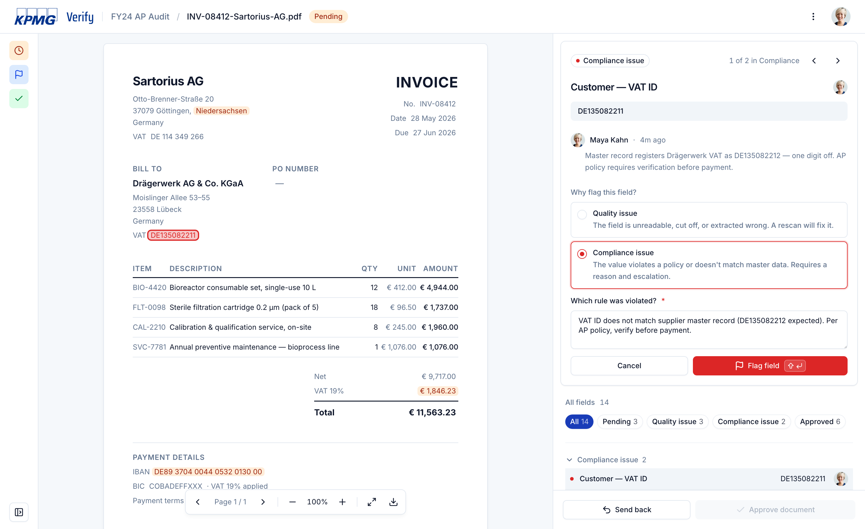 After — Quality vs Compliance flag form